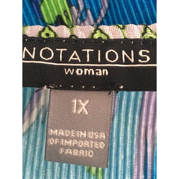 Notations Top Women Size 1X Crinkle Blue Green Black Gray Floral 3/4 Sleeves - Picture 6 of 14